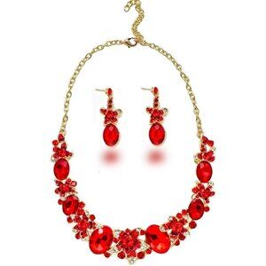 Zthread Crystal Beaded Rib Necklace & Earring Set, Vintage Floral Chunky Jewelry